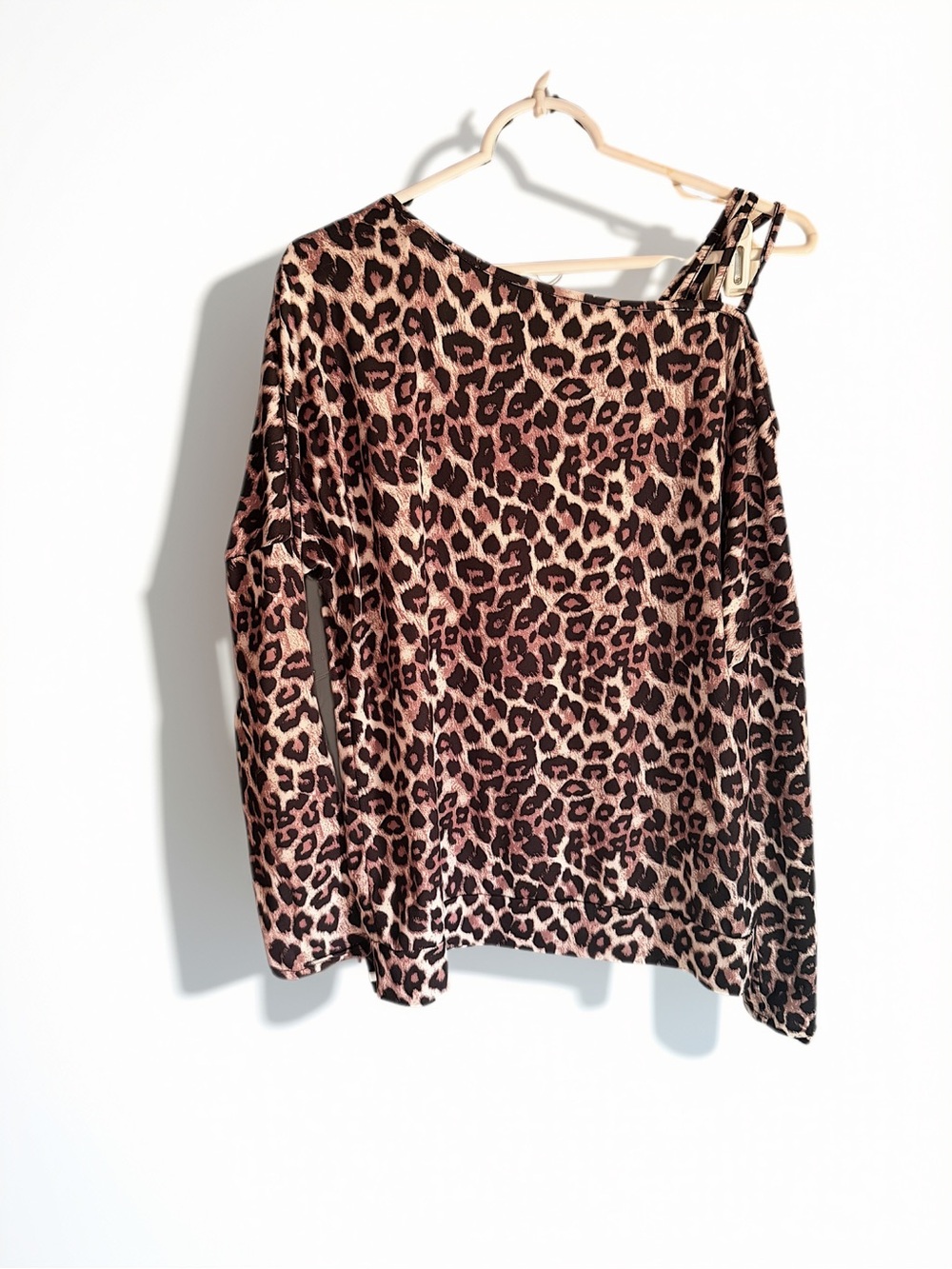 Source Unknown Leopard-Print One-Shoulder Top in Brown and Tan